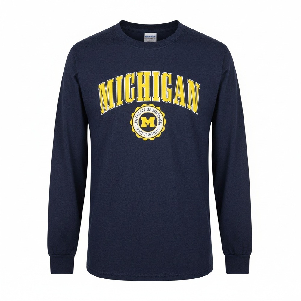 University of Michigan Long Sleeve T Shirt Navy Blue Gildan‎ Mens Large